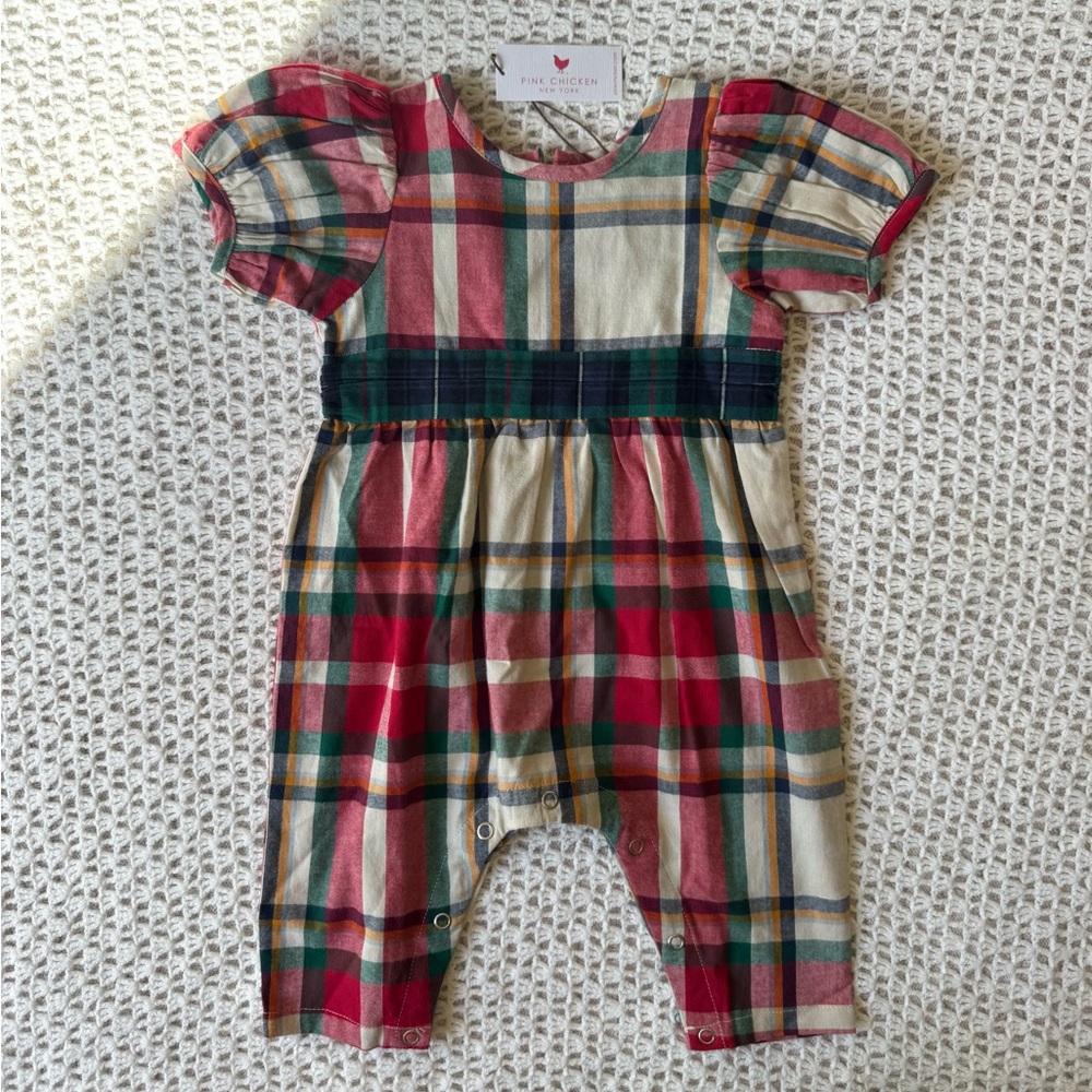 Pink Chicken Plaid Romper